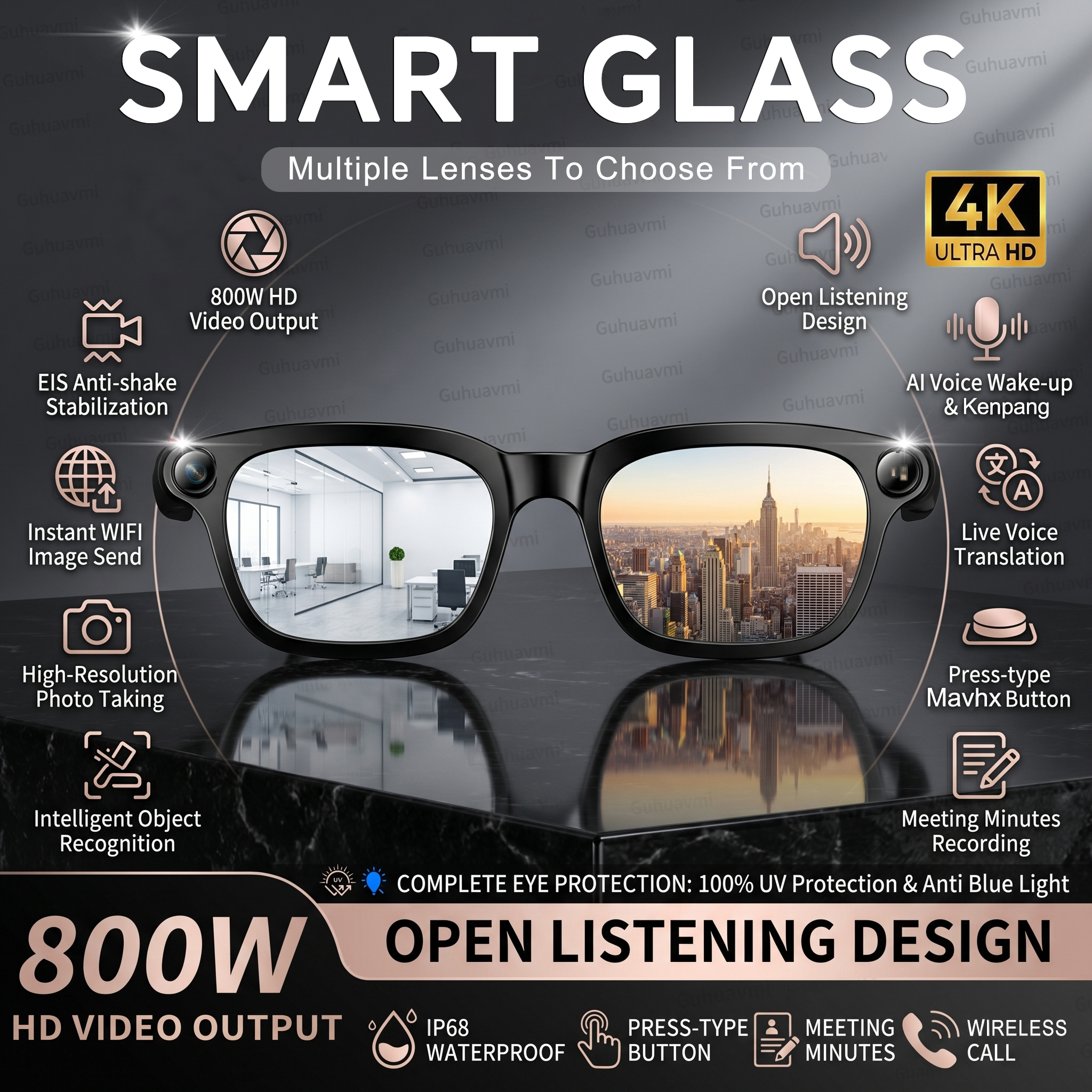 New Smart AI Glasses with 800W - Audio Music Ai のレビューと価格