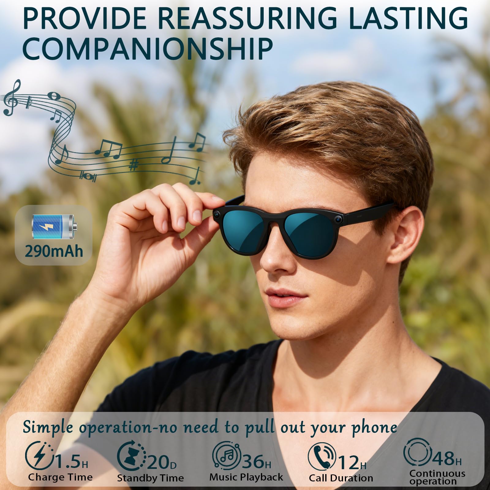 Black Smart Ai Glasses for Men - Audio Music Ai のレビューと価格