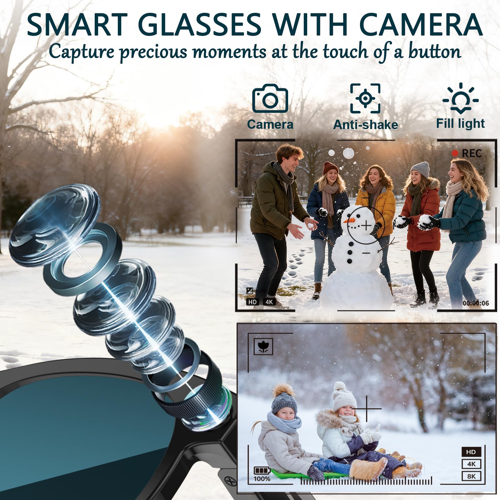 Black Smart Ai Glasses for Men - Audio Music Ai のレビューと価格